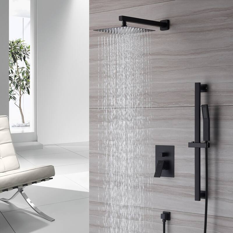 10" Wall Mounted Dual Shower Heads 2 Function Shower System With Sliding Rod Shower Hand - Matte Black