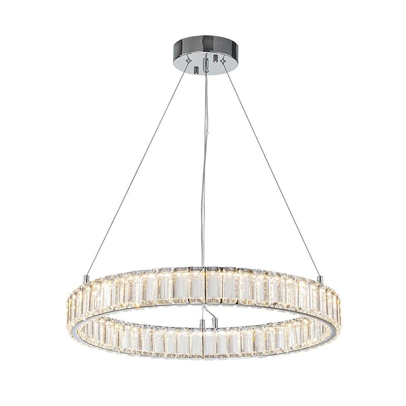 Modern Chrome Crystal Ring Dimmable LED Pendant - Chrome