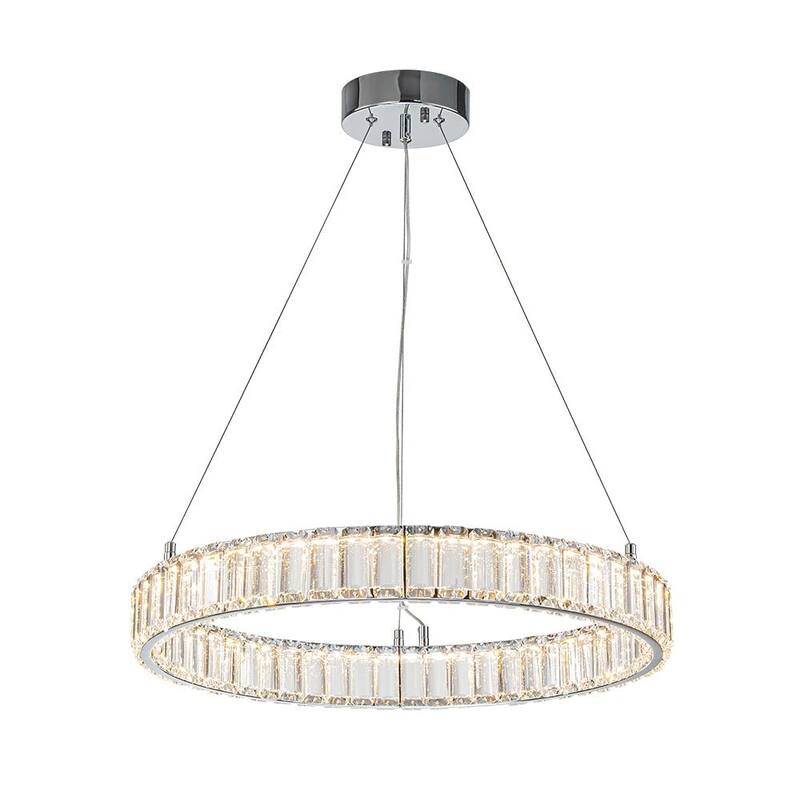 Modern Glam Dimmable LED Crystal Circular Pendant Light - Chrome