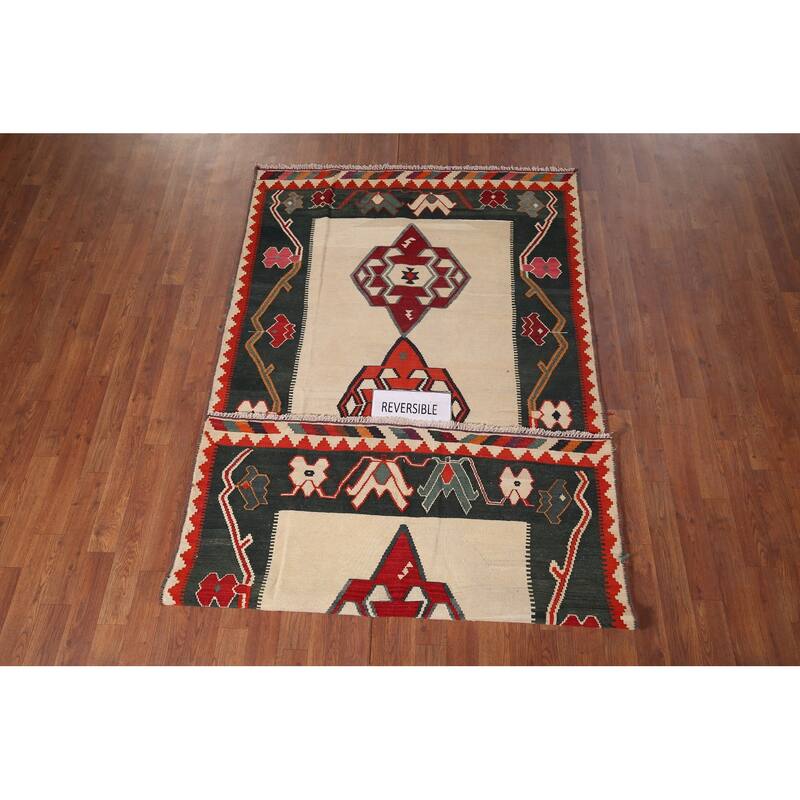 Nomadic Kilim Persian Vintage Area Rug Hand-Woven Wool Carpet - 4'2"x 7'11"