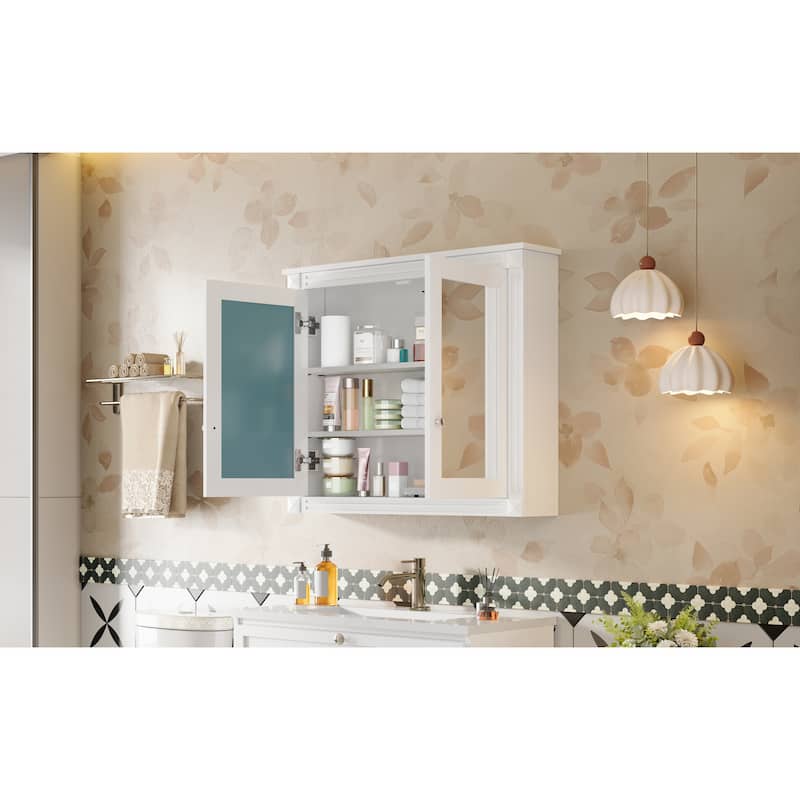 36" x 28" Medicine Cabinet, Wall Mounted Bathroom Storage Cabinet, Modern Bathroom Wall Cabinet with 2 Mirrors