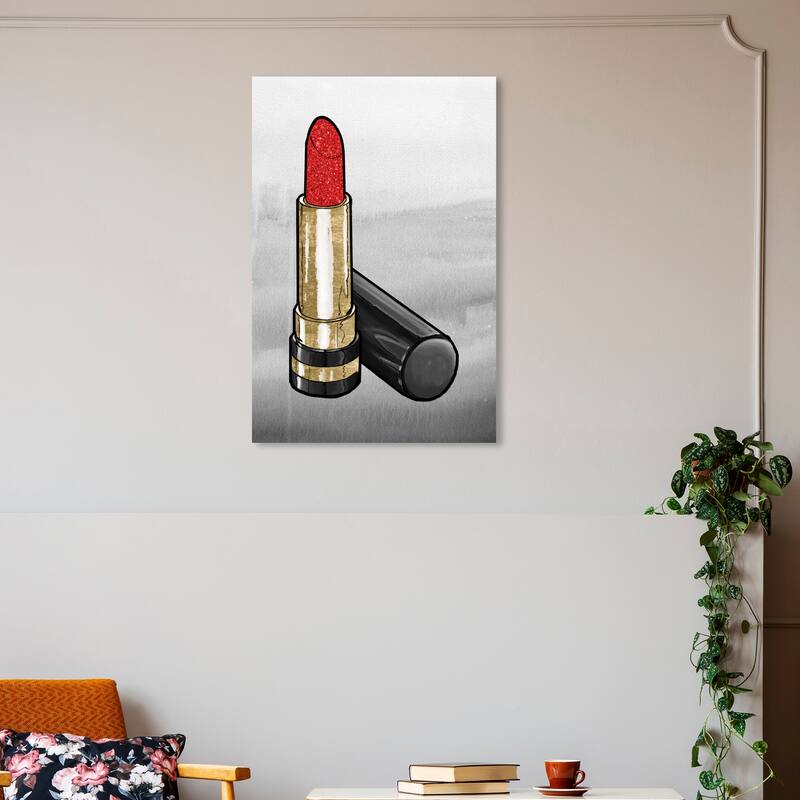 Wynwood Studio Canvas Fashion and Glam Fancy Lipstick III DUSK Gold and Metallic Gold Glam Wall Art Canvas Print - 30 x 20