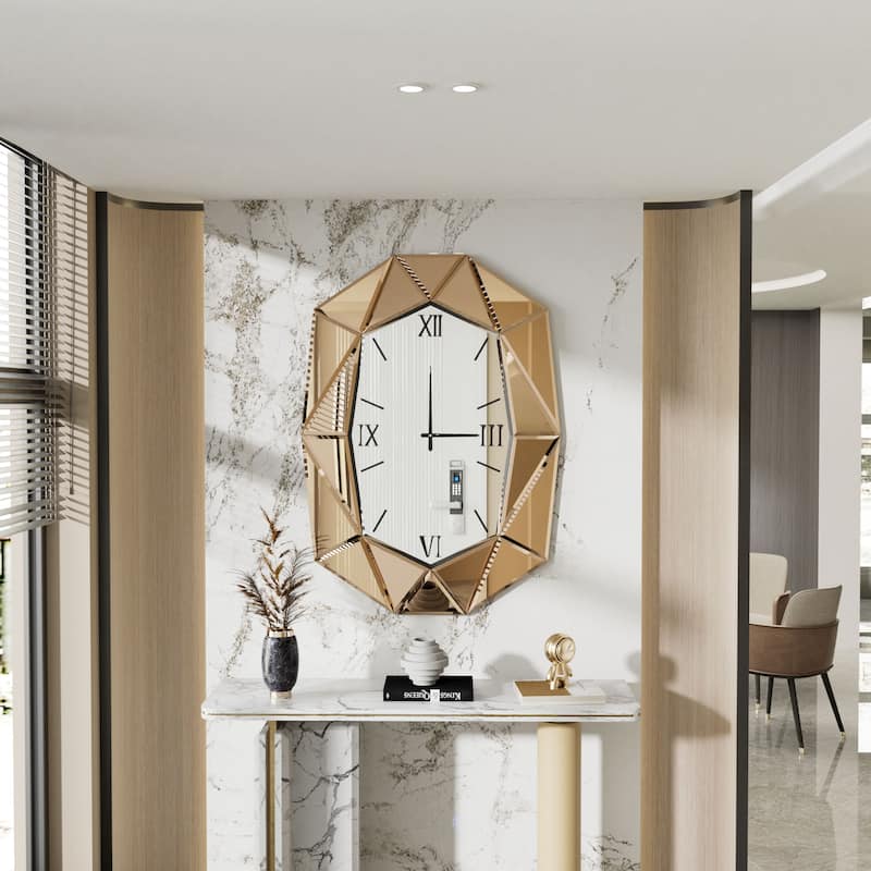 Mirrored Wall Clock Decorative Vanity Mirror Beveled Frame Edge - 29"x40"