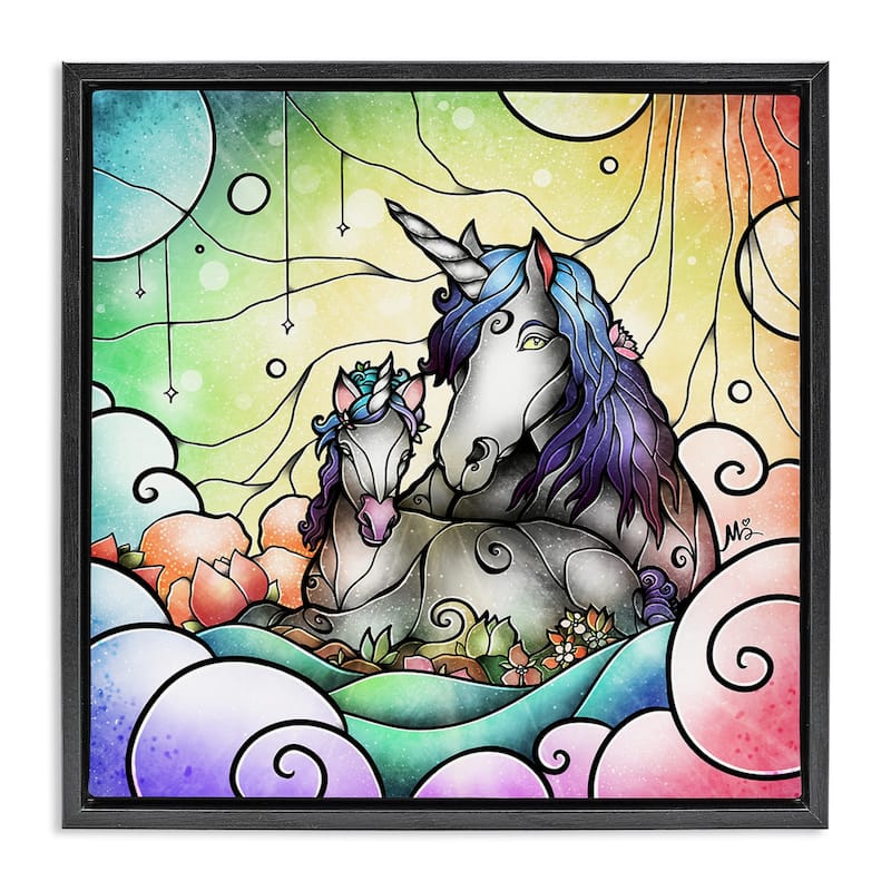 Stupell Deco Style Unicorns Framed Floater Canvas Wall Art Design By Mandie Manzano - 18 x 18 - Black