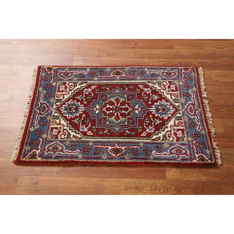 Hand Knotted Oriental 100% Wool Carpet Traditional Medallion Red Heriz (serapi) Area Rug - 3' 0'' X 2' 0''