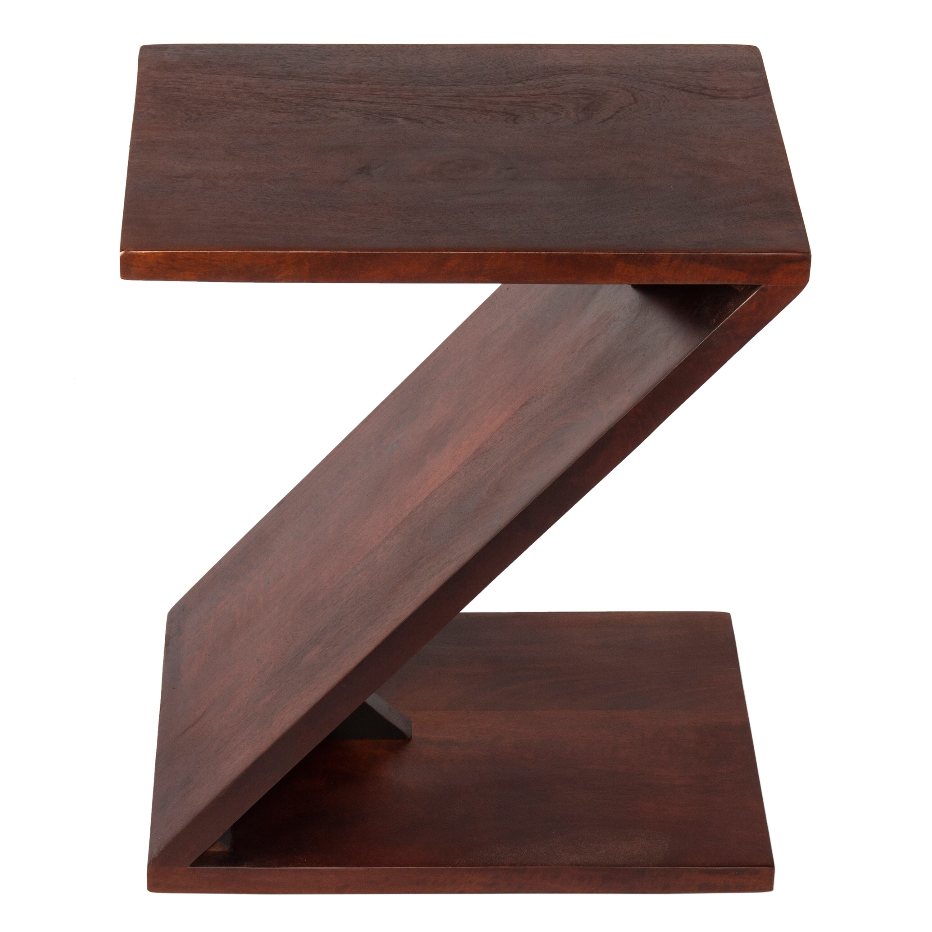 24 Inch Rectangular Mango Wood Side Table, Z Shaped Frame, Dark 24 Inch Rectangular Mango Wood Side Table, Z Shaped Frame, Dark