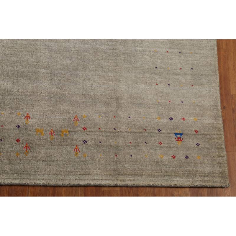 Striped Green Gabbeh Oriental Area Rug Handmade Tribal Wool Carpet - 7'9"x 9'7"