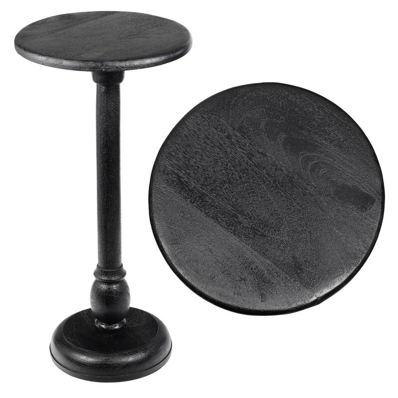 Leopold 24.5" Mango Wood Pedestal Round Drink Table and Decorative End Table, By JONATHAN Y - Black