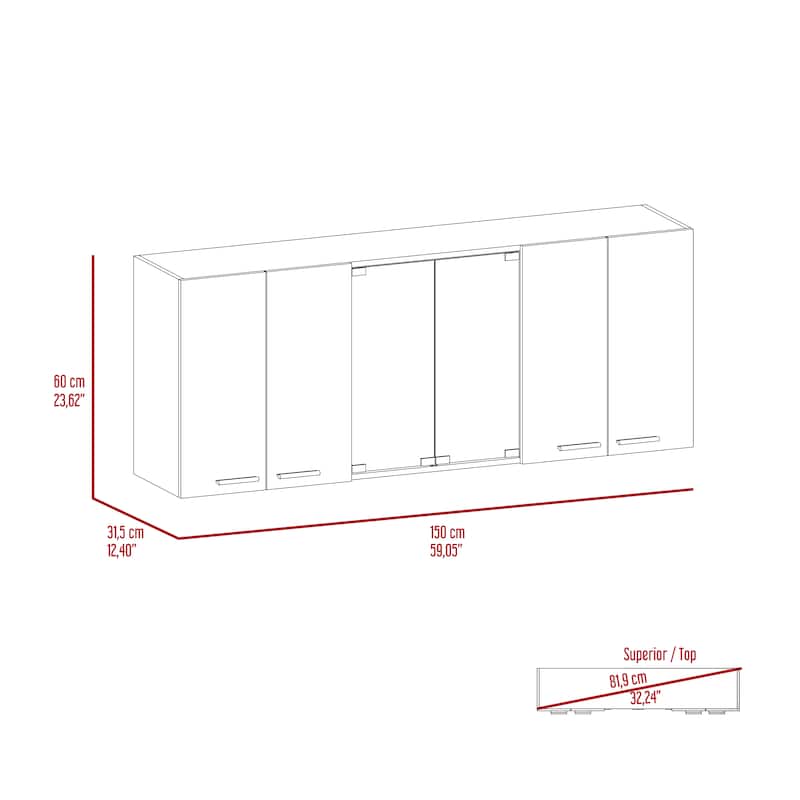 59-inch Two Center Glass Doors Wall Cabinet White
