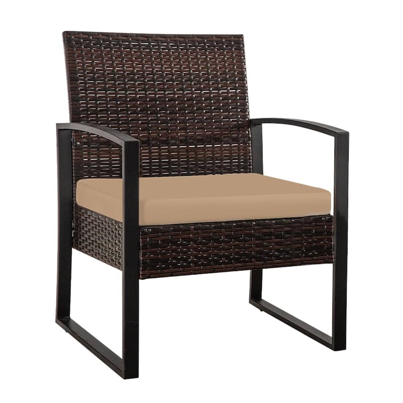 3-PC Outdoor Wicker Conversation Set w/ 2 Cushions, Glass Coffee Table