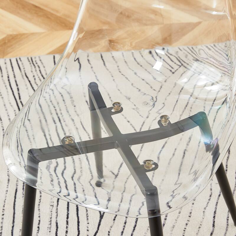 Roomfitters Transparent Plastic Dining Chairs with Black Metal Legs, Armless Crystal Nordic Style Set of 4 for Home Use, Black