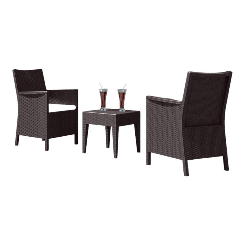 3-Piece Brown Patio Conversation Set with Sunbrella White Cushion 35.5"