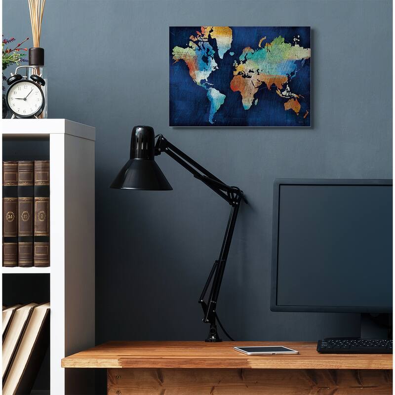 Stupell World Map Modern Rainbow Textured Design Canvas Wall Art