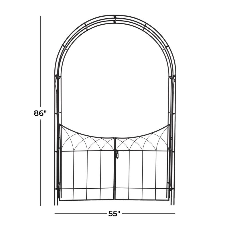 White or Black Metal Traditional Garden Arch Arbor with Gate 86"H