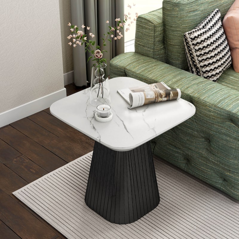 Furniture of America Tonix Modern White and Black Square Faux Marble Top End Table