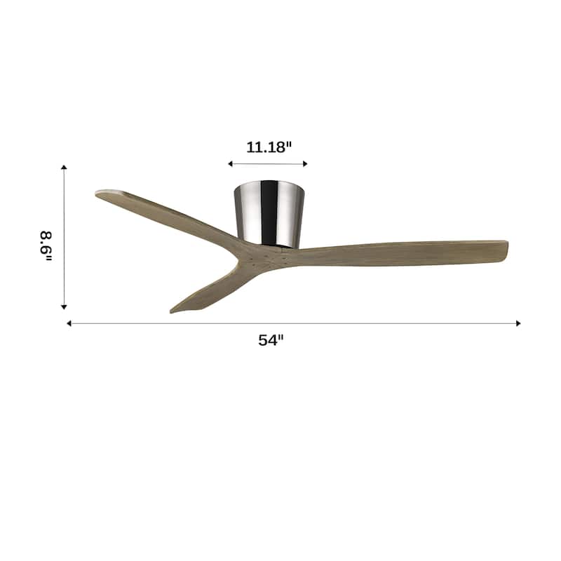 54" Farmhouse Gold Solid Wood Flush Mount Ceiling Fan without Light