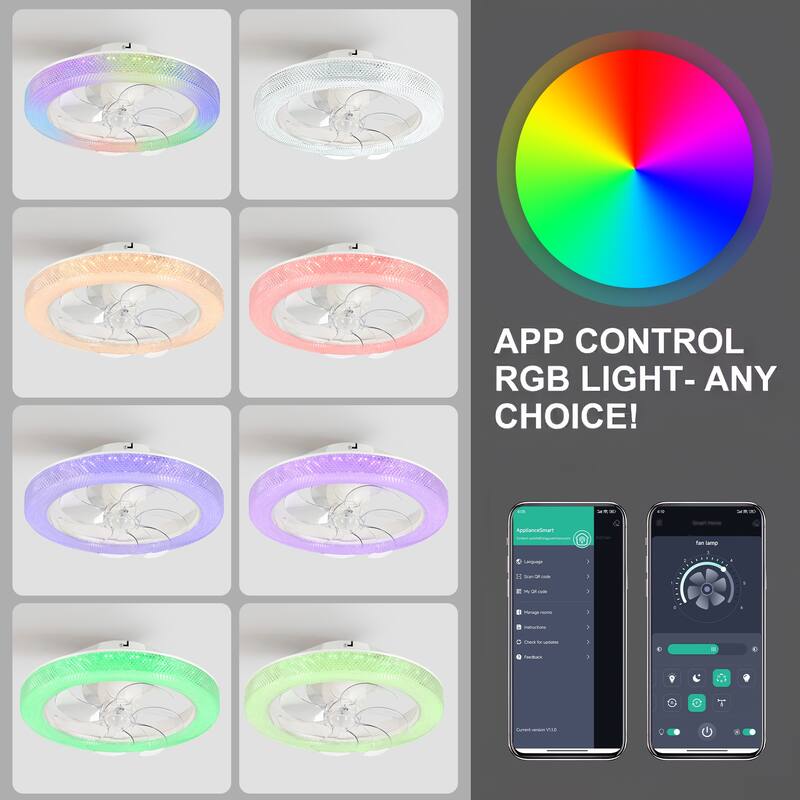 20 Inch Dimmable RGB Smart Ceiling Fan Light with Remote and APP On
