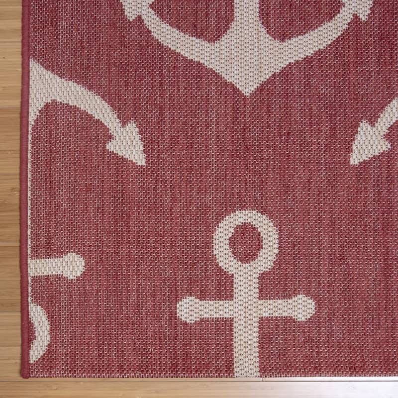 Gertmenian Paseo Maritime Red Nautical Anchor Indoor/ Outdoor Area Rug