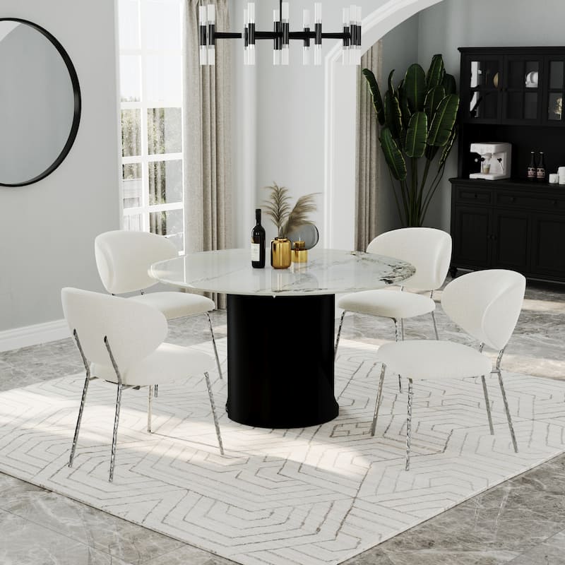 White Velvet Dining Chairs with Hammered Finish Metal Legs