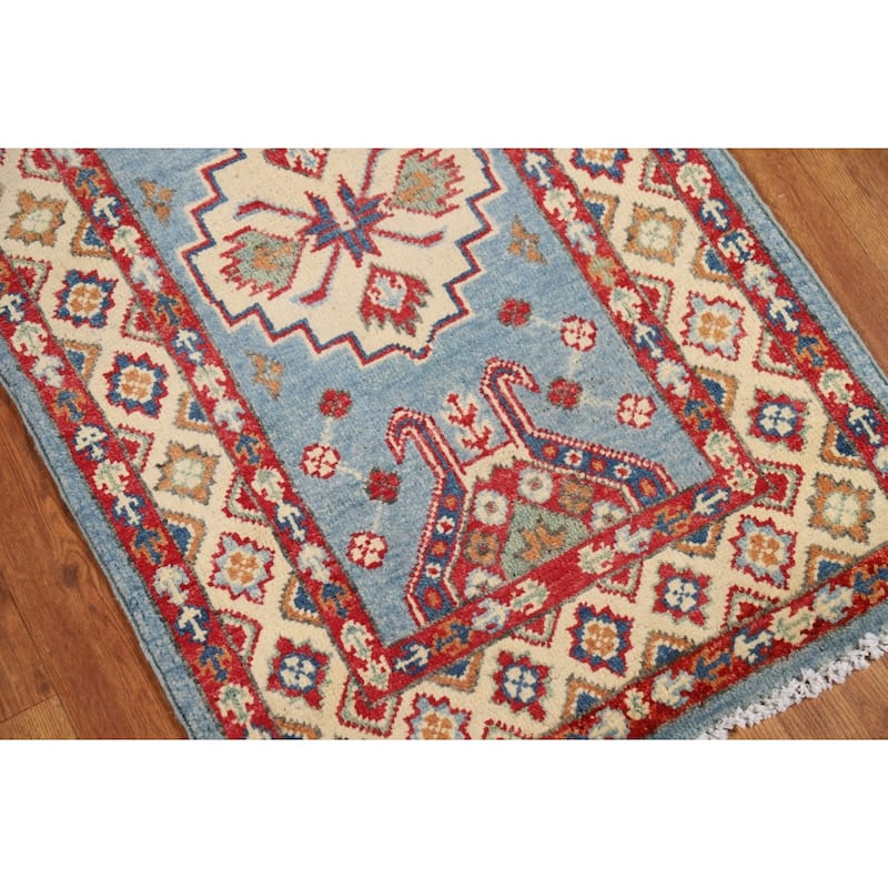 Light Blue Kazak Foyer Rug Handmade Wool Carpet - 2'0" x 3'0"