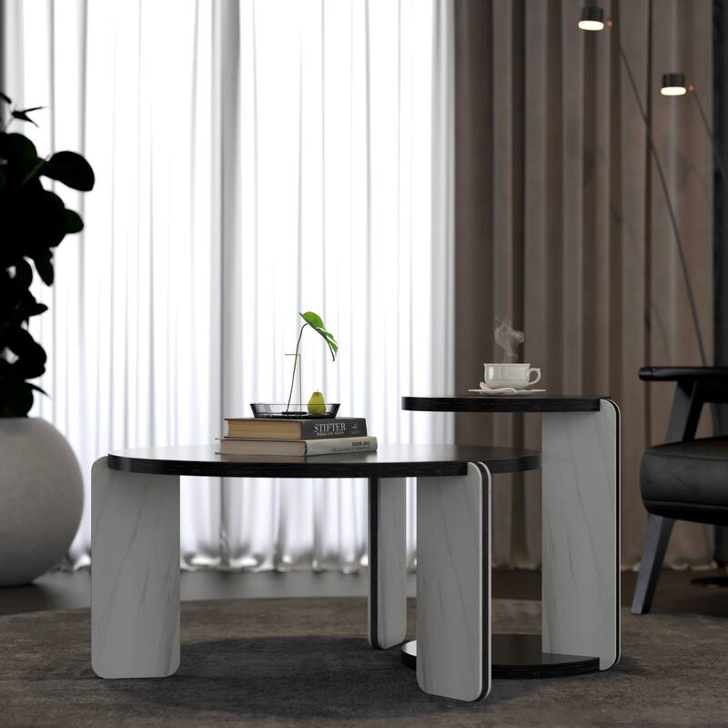 Modern Coffee Table with End Table Set, Durable Walnut Veneered MDF Center Table, Side Table for Living Room