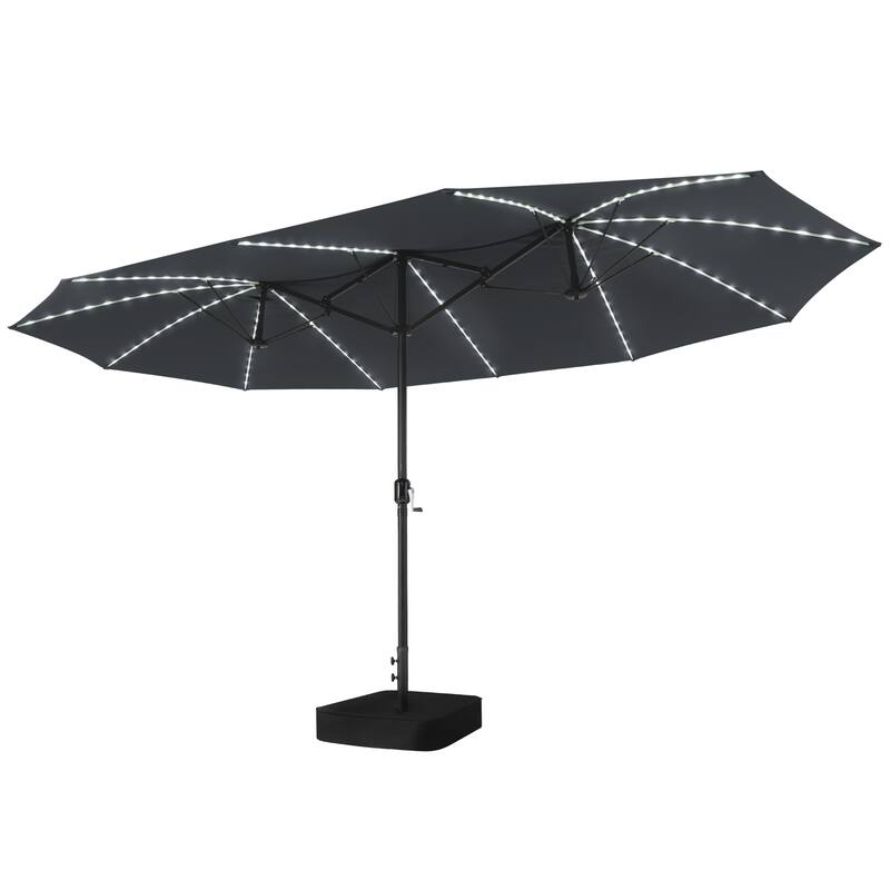 Crestlive Products 15ft Rectangular Double-sided Outdoor Market Umbrella Solar LED Lighted Patio Umbrella