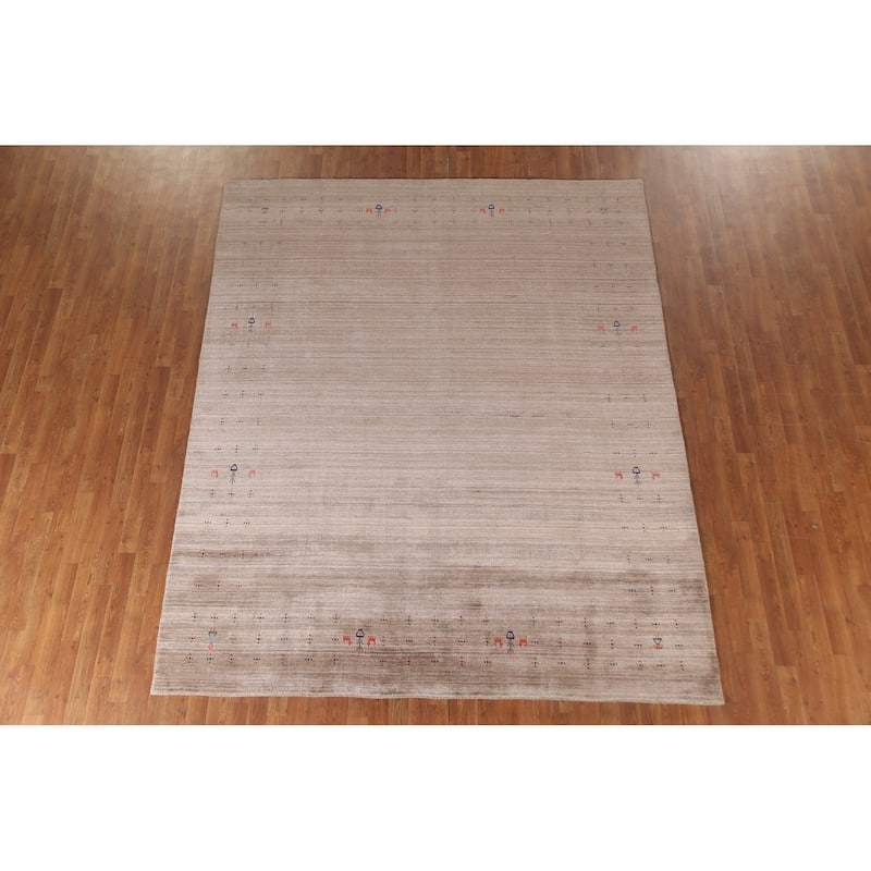 Striped Gabbeh Oriental Area Rug Hand-Knotted Wool Carpet - 7'10" x 9'7"