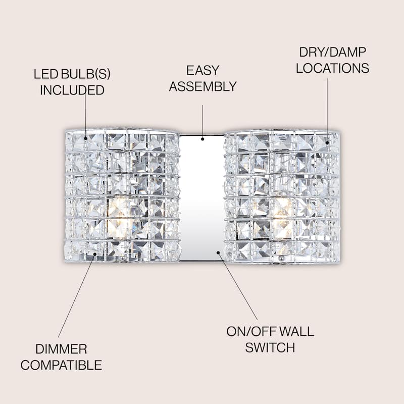 Jayne Deco 3-Light Metal/Crystal Classic Glam LED Vanity Light, by JONATHAN Y