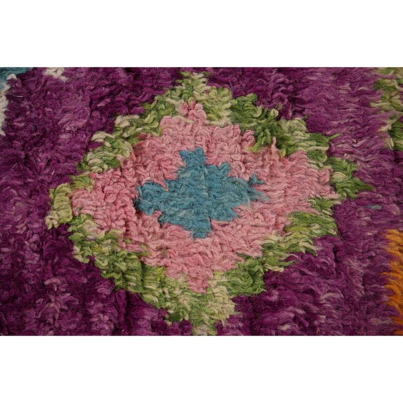 Purple Geometric Plush Moroccan Area Rug Hand-Knotted Wool Carpet - 6'0" x 9'7"