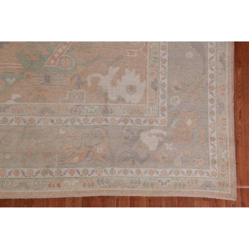 Hand Knotted Oriental 100% Wool Carpet Transitional All-Over Peach Oushak Area Rug - 12' 0'' X 9' 1''