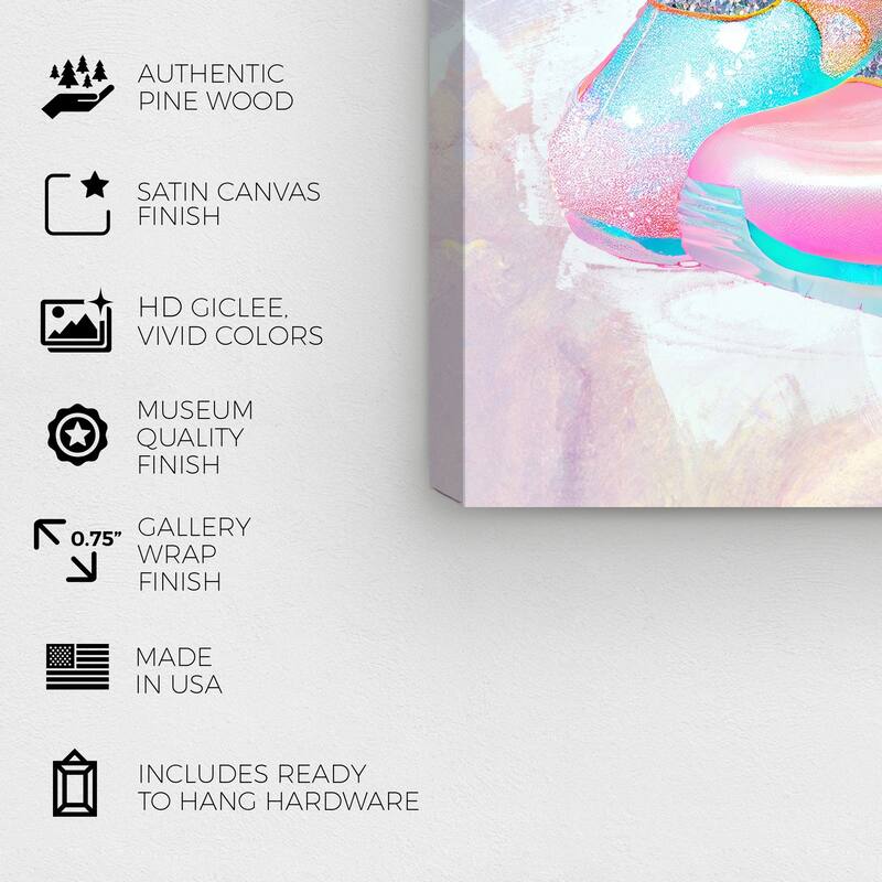 Wynwood Studio Fashion and Glam Pastel Pop Sneakers Pink and Neon Blue Bohemian & Eclectic Wall Art Canvas Print