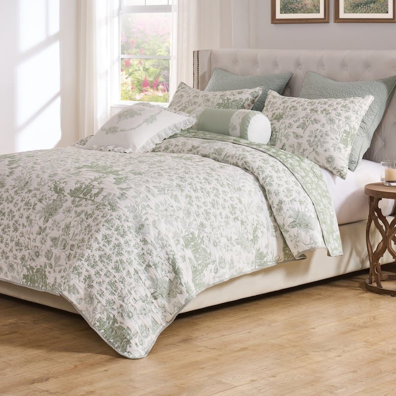 Greenland Home Fashions Patchwork Toile Reversible Matelasse Coverlet Set