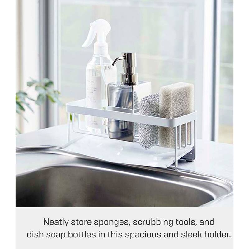 Yamazaki Home Sponge and Bottle Holder, Steel - L 3.94 x W 9.84 x H 3.74 inches
