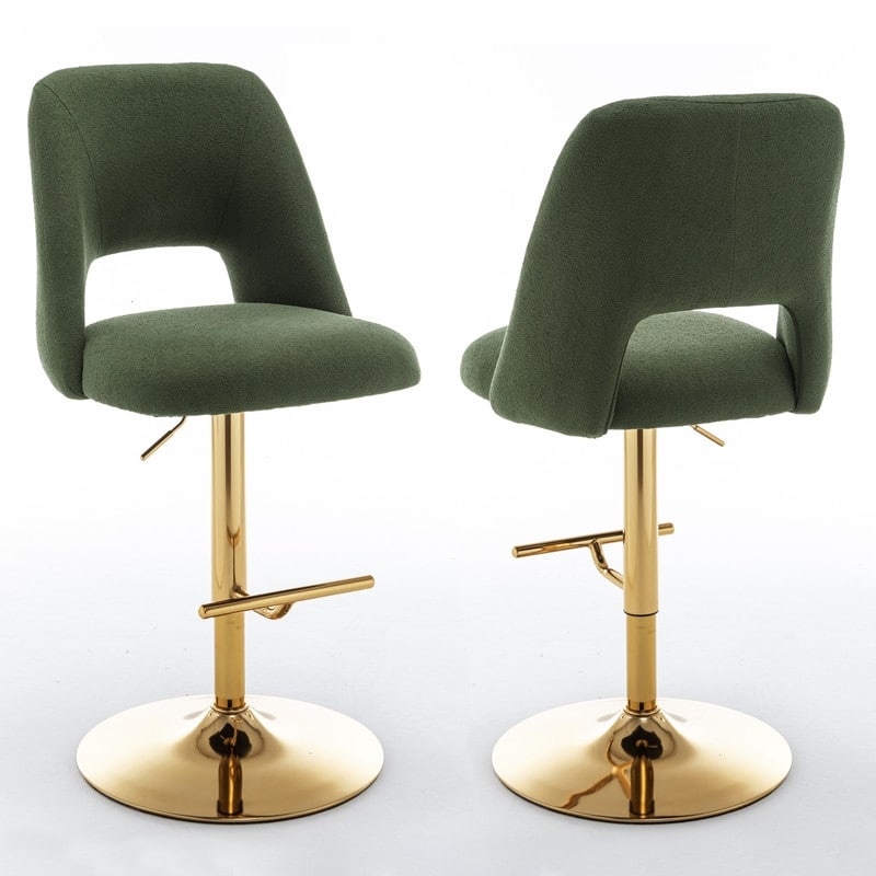 Best Quality Furniture Adjustable Textured Fabric Barstools with Chrome Finish Base (Set of 2) - Green / Gold