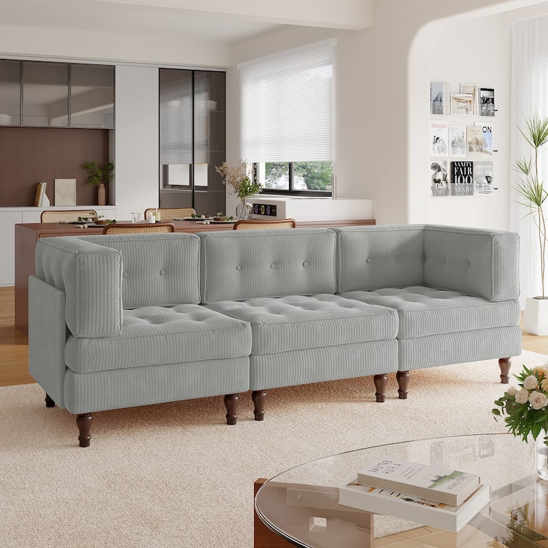 Madison Oversized Upholstered Corduroy Modular Sectional Sofa - Light Grey-3 Piece Type1