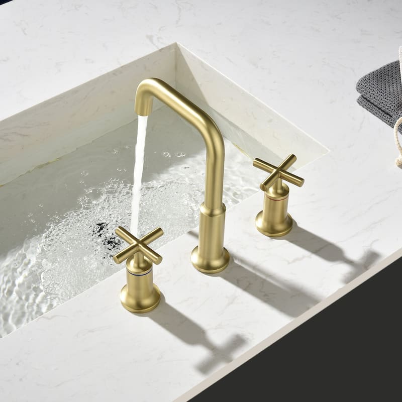 Three-Hole Cross Handle Copper Bathroom Sink Faucet