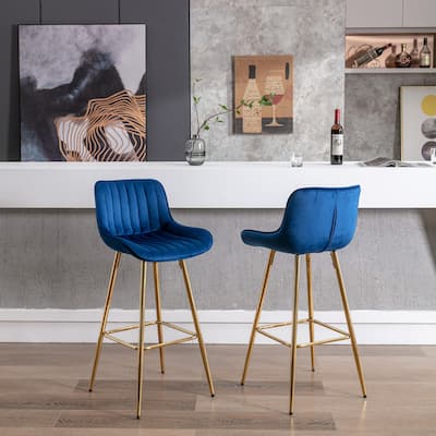 2 Pcs Velvet Fabric Bar Stools Dining Chair with Chrome Footrest