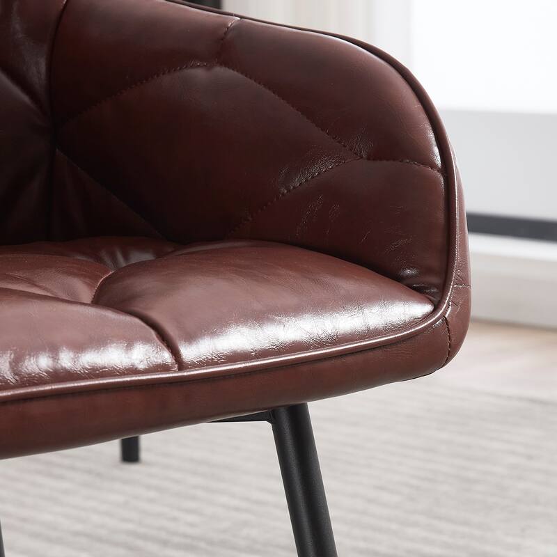 Dining Chairs Set Of 2, Upholstered Kitchen Chairs With Comfortable Seat, Faux Leather Vintage Chairs With Armrests