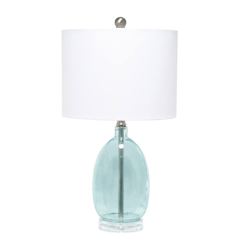 21.5 in. Clear Blue Finish Table Lamp with White Shade, Sturdy Table Lamp for Living Rooms and Bedrooms