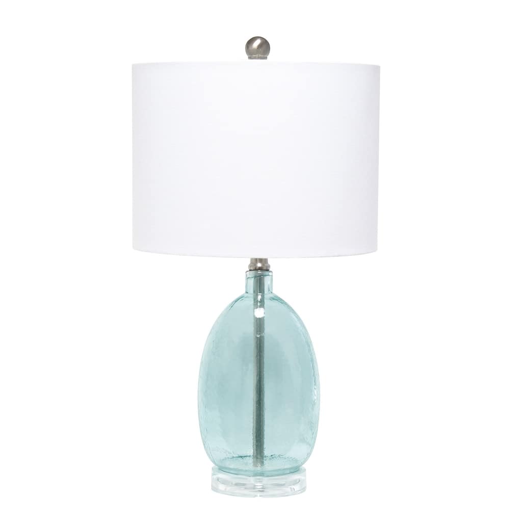 21.5 in. Clear Blue Finish Table Lamp with White Shade, Sturdy Table Lamp for Living Rooms and Bedrooms