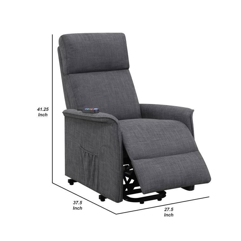 Fabric Power Lift Massage Chair with Wired Remote and Side Pockets, Gray