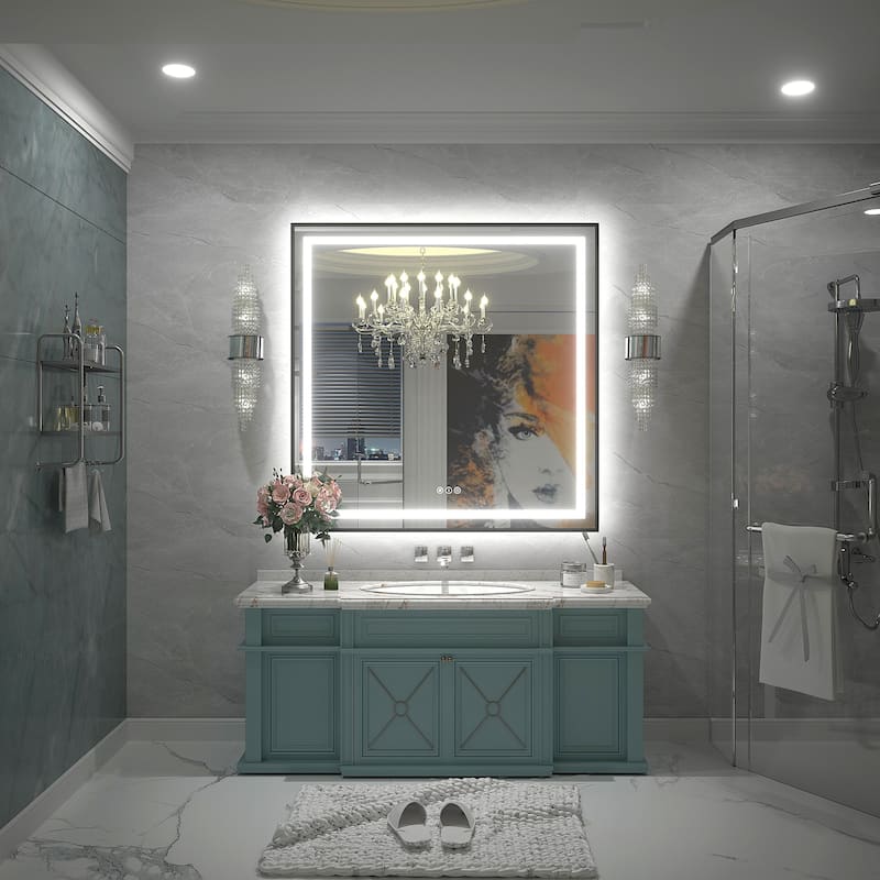 Black Metal Framed LED Front Light and Backlit Anti-Fog Wall Bathroom/ Vanity Mirror