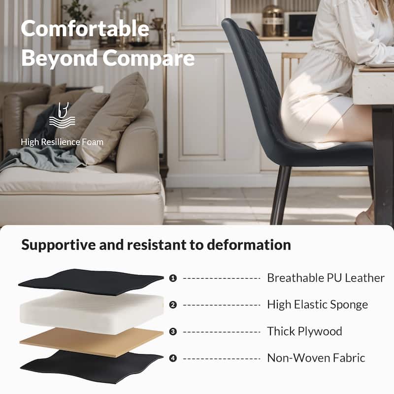 Black PU Leather Dining Chair Set of 4 with Metal Legs