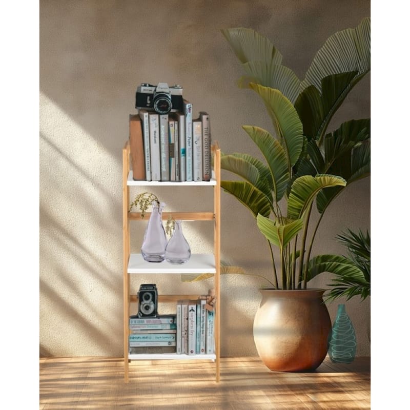 3 Tier Solid Bamboo Frame Stackable Tower Bookshelf