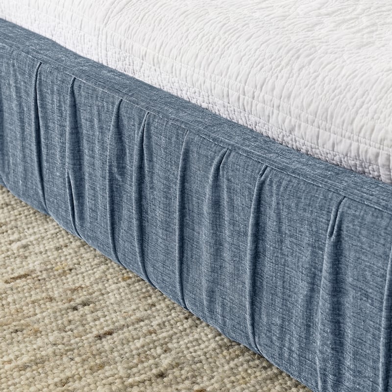 Upholstered Bed Frame with Chenille fabric with pleated design
