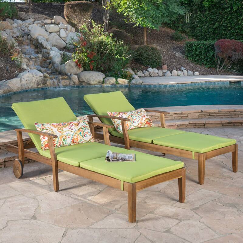 Perla Acacia Wood Chaise Lounge (Set of 2) by Christopher Knight Home - Teak + Green