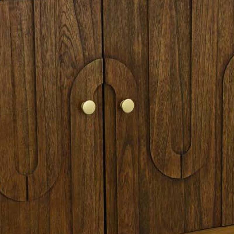 Storage Cabinet Console, 3 Doors, U Shaped Carved 47 Inch Brown Wood