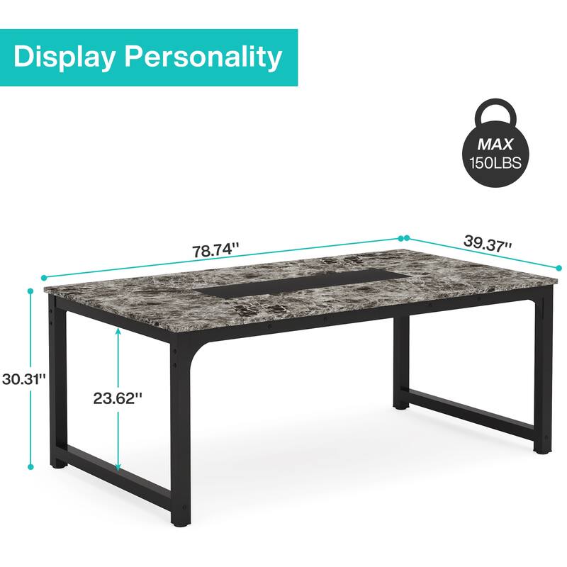 78.74 Inches Modern Dining Table for 8-10, Rectangular Kitchen Table - 78.7"W x 39.4"D