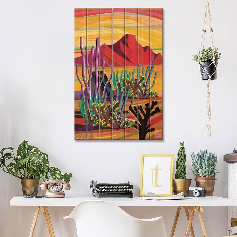 Cactus Oasis Print On Wood by Charles Harker - Multi-Color