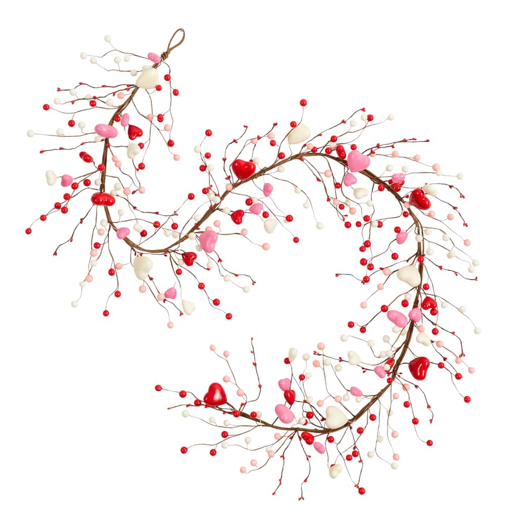 6-ft Artificial Valentine-fts Day Heart & Berry Twig Garland